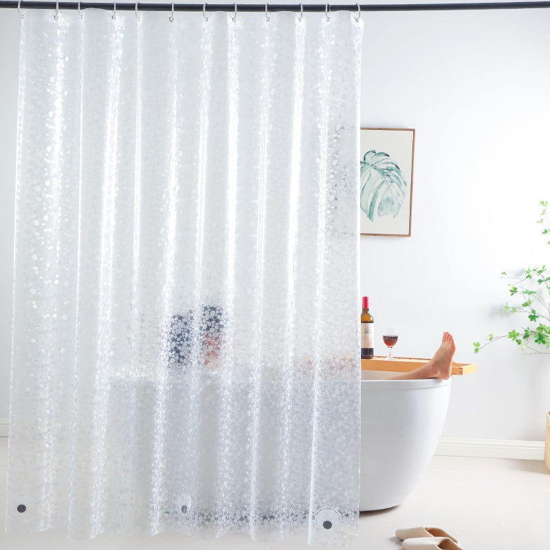 WellColor Short Shower Curtain Liner 65 inch, Pebble Translucent EVA Bath Shower Liners, Heavy Duty, Cobblestone, 72 x 65 inch - Image 1